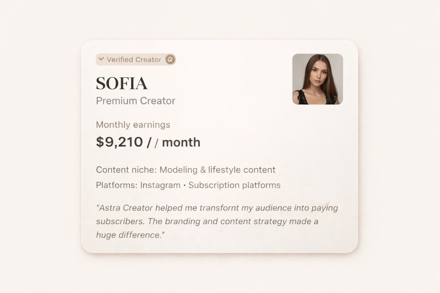Sofia creator card